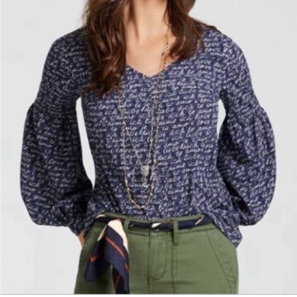 CAbi 5336 Te Amo Blouse Blue White Size Medium